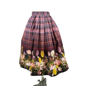 New Hell Bunny Vixen Plaid Floral Swing Skirt Womens XS Pockets